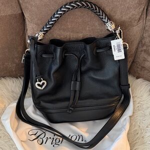 Brighton Bellita Bucket Bag Purse Black Leather Hobo NWT box & bag
